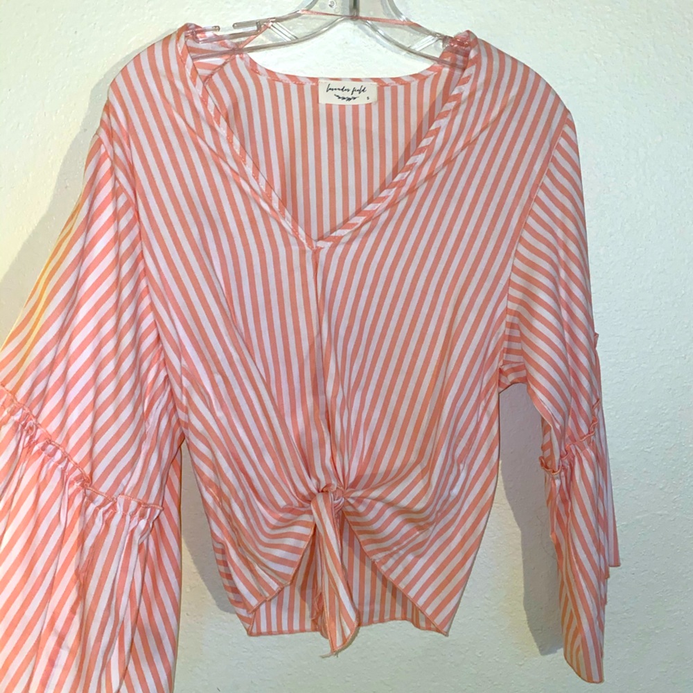 Pink striped bell sleeve top